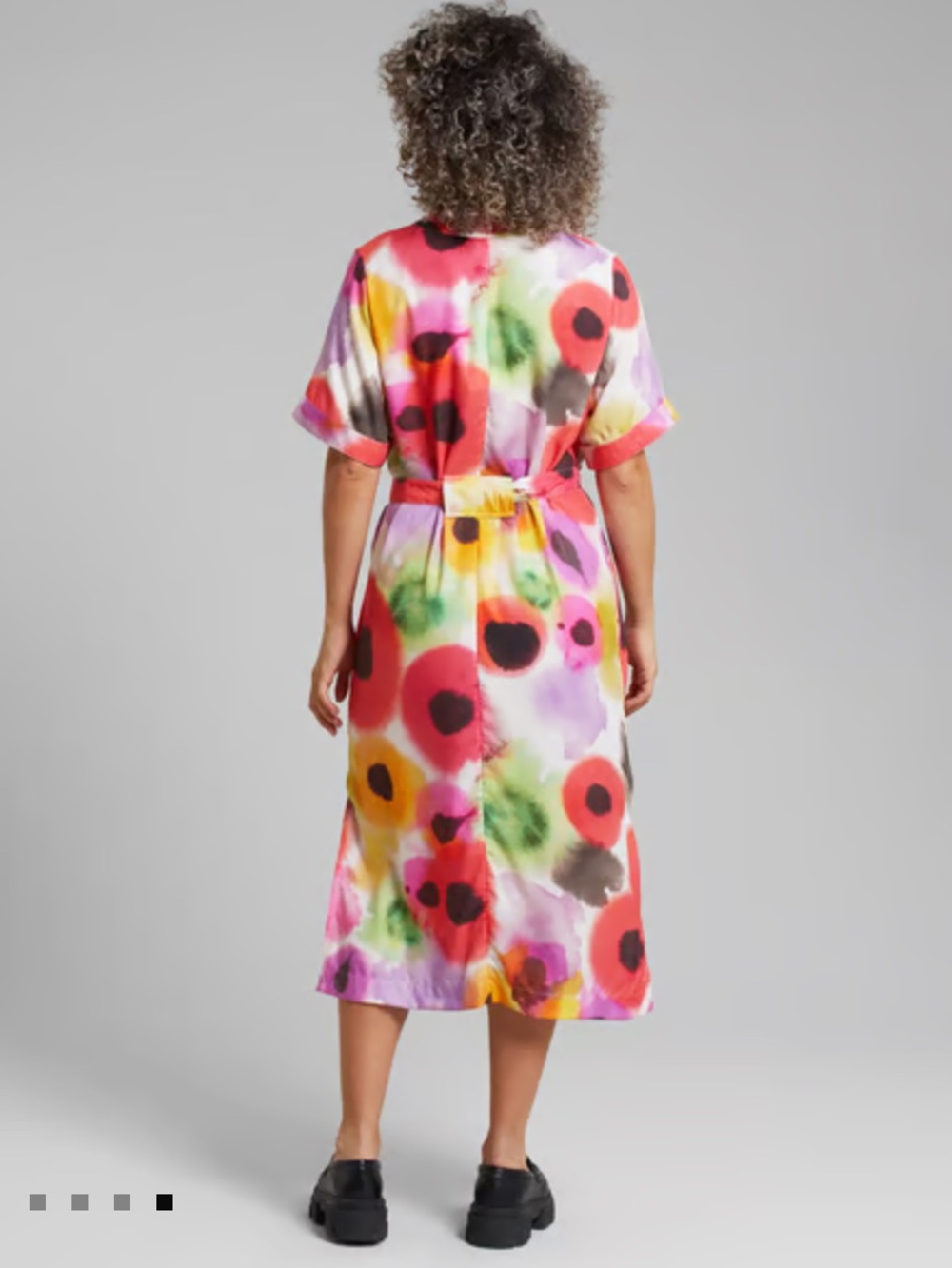Vibrant Watercolor Midi Dress with Tie Waist - Multicolor - Picture 3 of 7